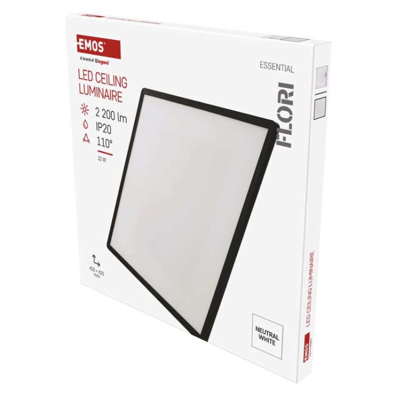 LED svetilo nadometno FLORI kvadratni, črna, 22W, nevtralna bela