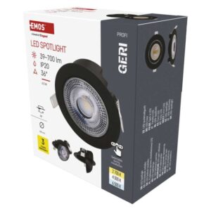 LED reflektor GERI črne barve, okrogel, 6,5W CCT