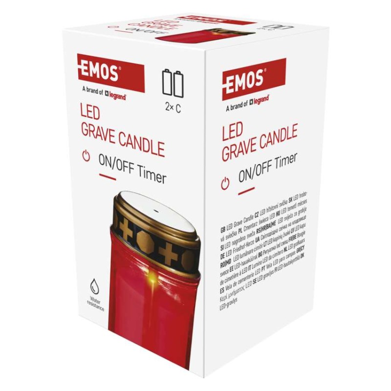 LED nagrobna sveča rdeča, 2x C, zunanja in notranja, topla bela, časovnik - slika 3