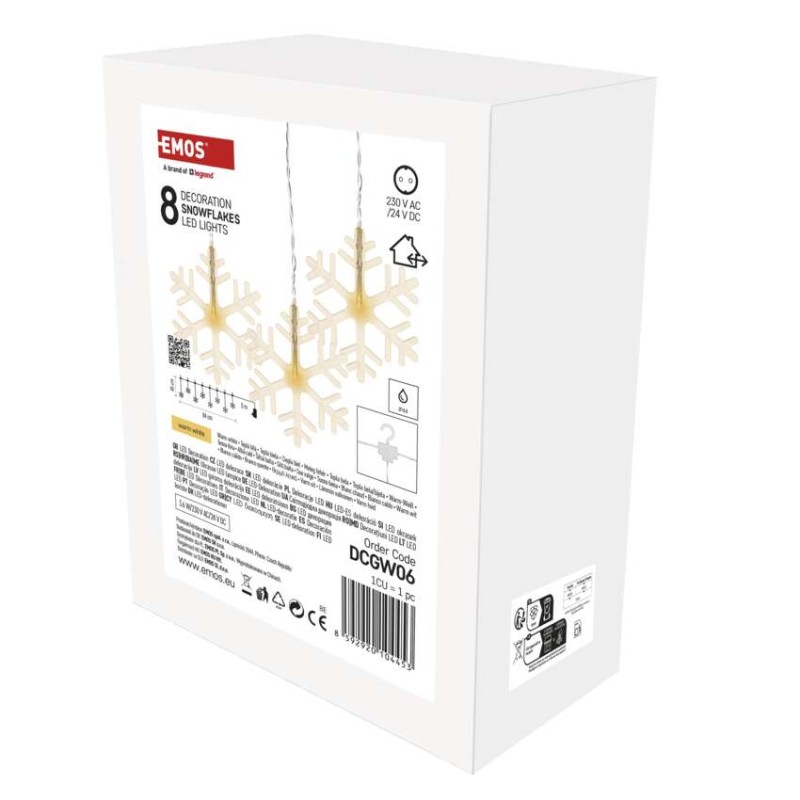 LED božični zastor – snežinke, 84 cm, notranji, topla bela