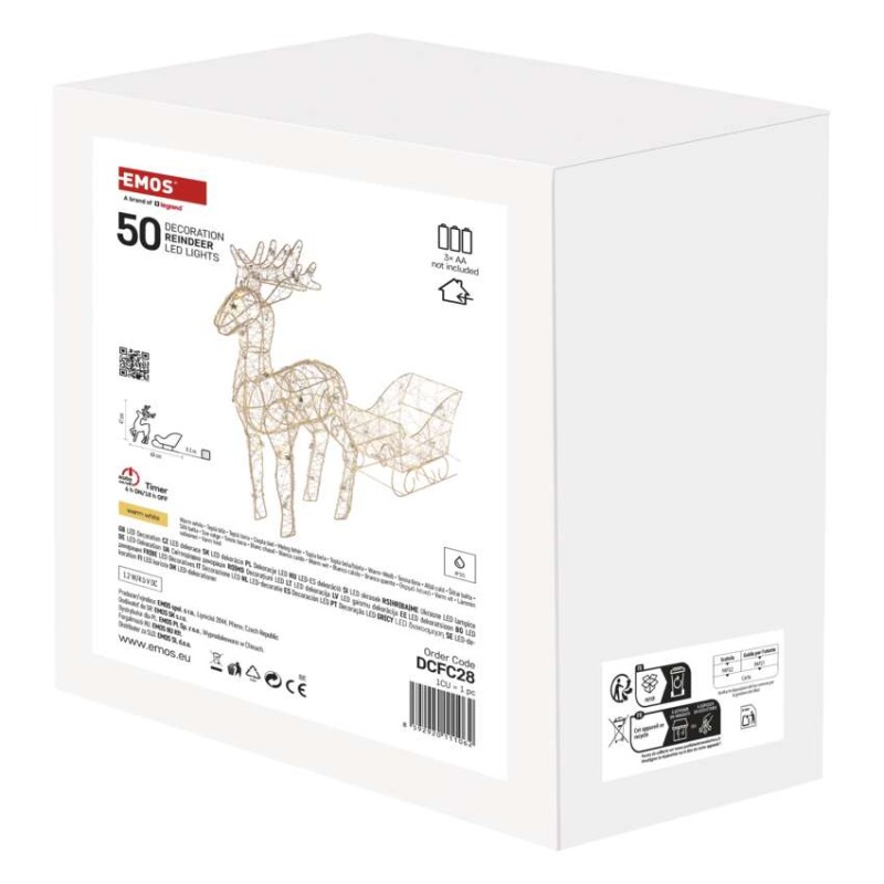 LED vprega severnih jelenov – 47 cm, 3x AA, notranji, topla bela, časovnik - slika 3