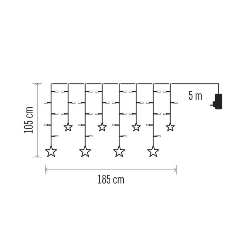 LED božični zastor – zvezde, 185x105 cm, notranji, topla bela - slika 2