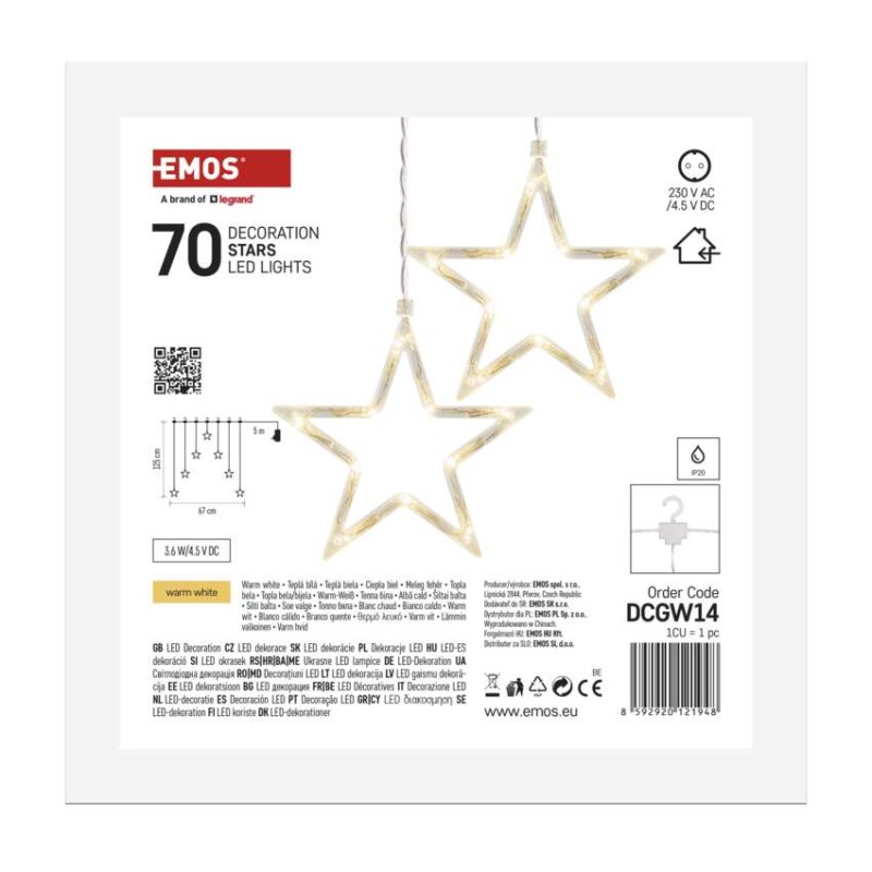 LED božični zastor – 7 zvezdic, 67x125 cm, notranji, topla bela - slika 3