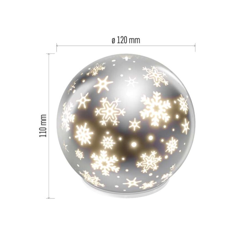 LED božična steklena krogla – snežinke, 12 cm, 3x AA, notranji, topla bela, časovnik - slika 3