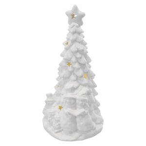 Keramično drevo LED s snežaki, 33,5 cm, 2x AA, notranje, topla bela