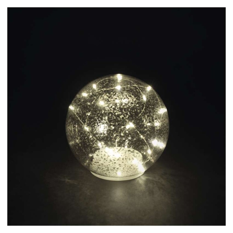 LED božična steklena krogla - zlata, 15 cm, 3x AA, notranja, toplo bela, časovnik