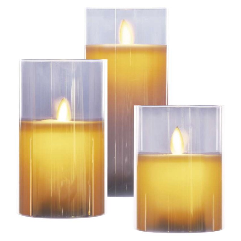 LED dekoracija – 3x voščena sveča v steklu, 6x AA, toplo bela, časovnik - slika 3