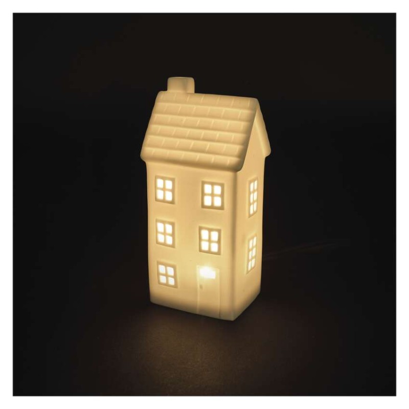 LED keramična hišica, 16 cm, 1x CR2032, notranja, topla bela, časovnik
