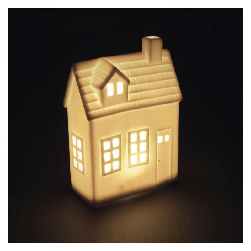 LED keramična hišica, 18 cm, 1x CR2032, notranja, topla bela, časovnik