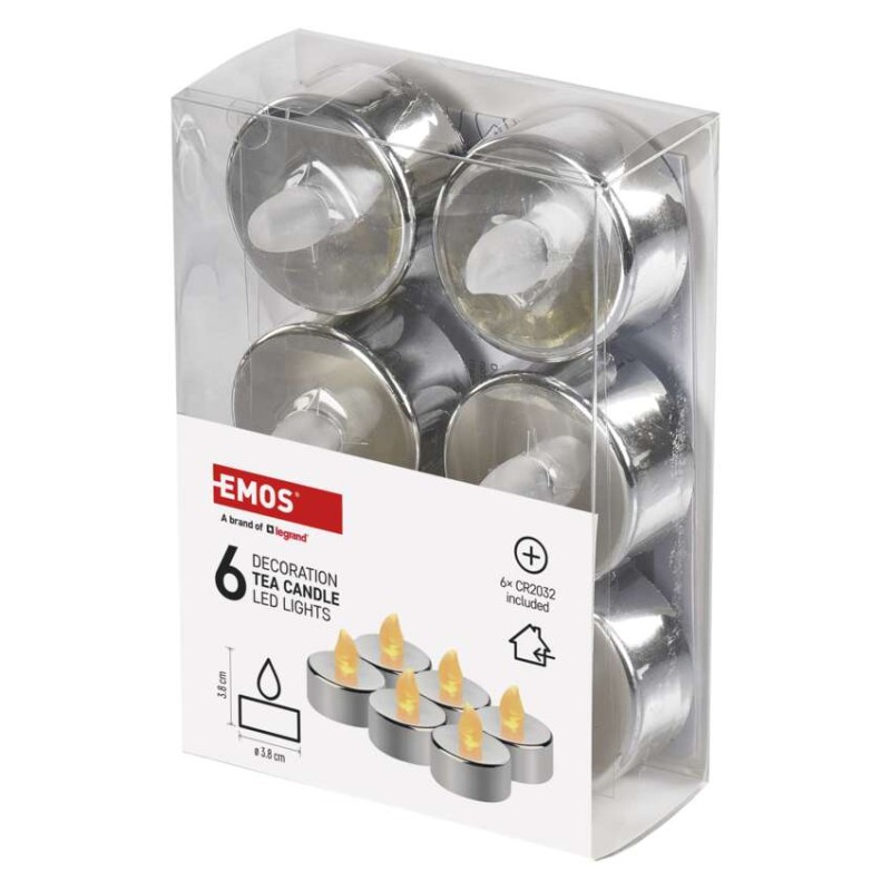 LED dekoracija – 6x čajna svečka srebrna, 6x CR2032 , notranja, vintage - slika 3