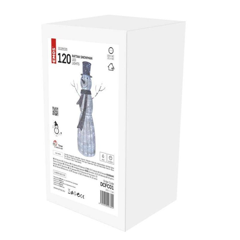 LED božični snežak iz trstike, 124 cm, notranji, hladna bela, časovnik - slika 3