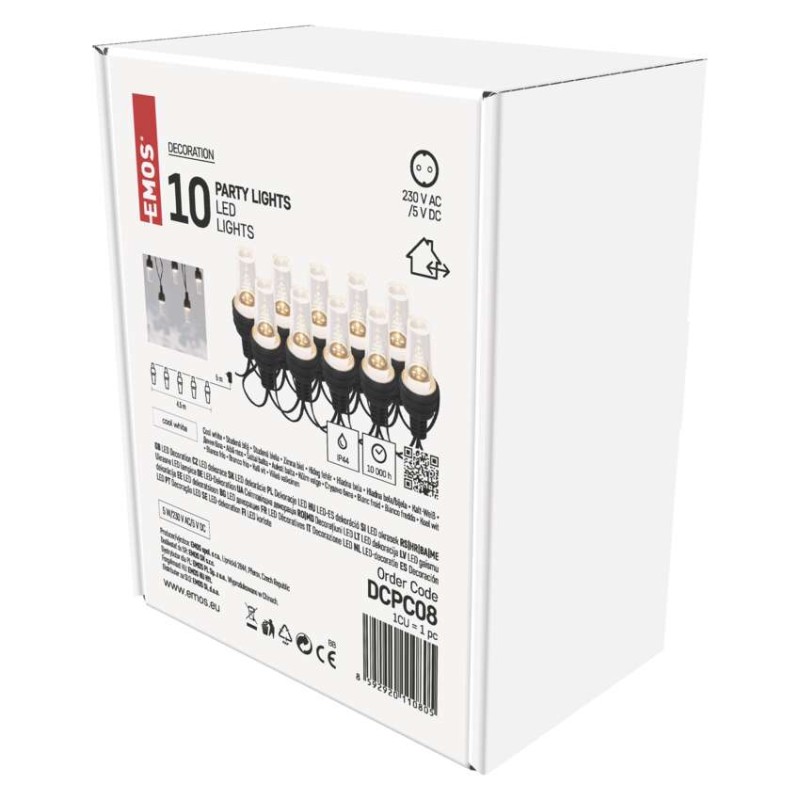 LED svetlobna veriga – 10x party lučke prozorne, 4,5 m, zunanja in notranja, hladna bela - slika 2