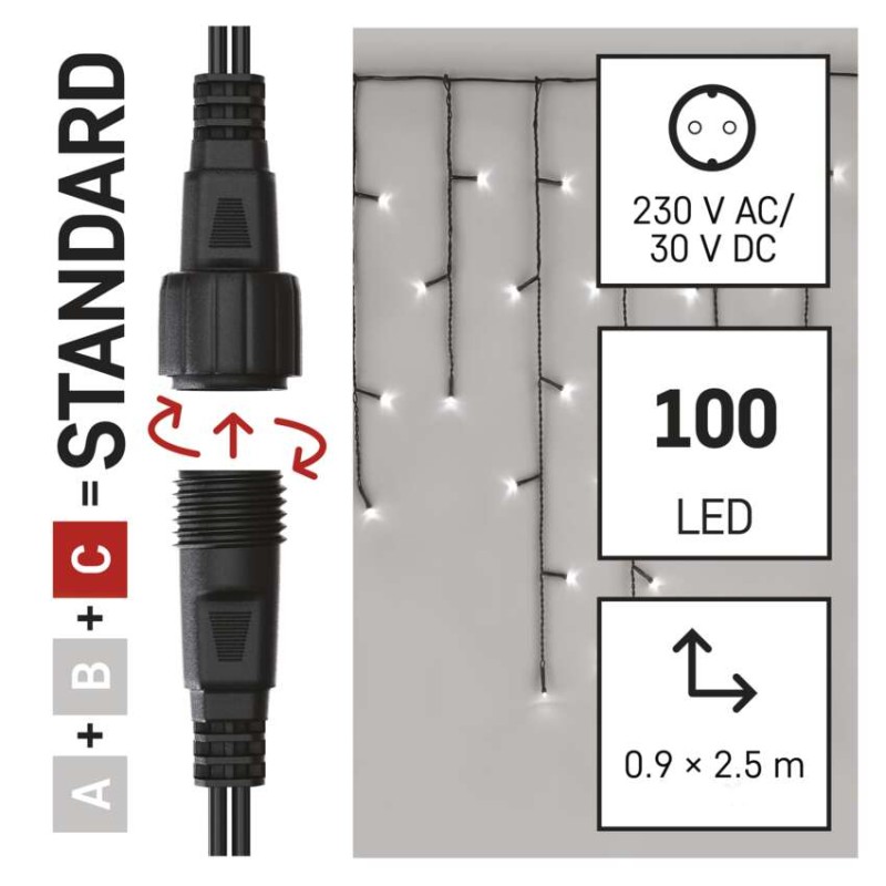 Standard LED povezovalna božična veriga – ledene sveče, 2,5 m, zun., hl. bela - slika 3
