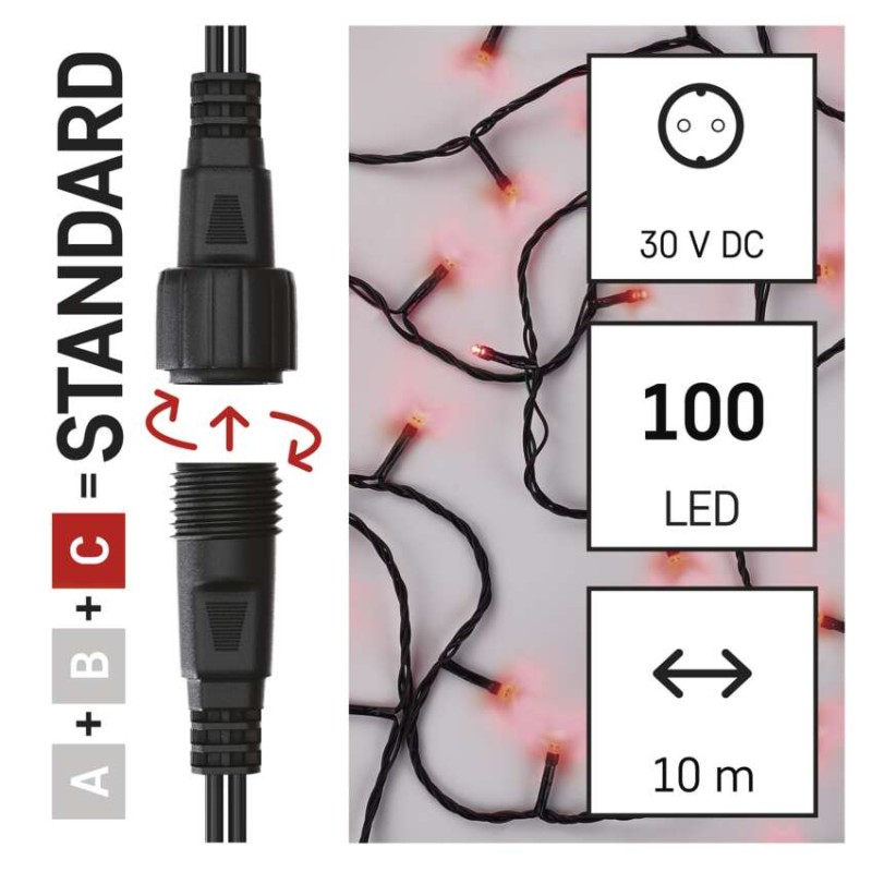 Standard LED povezovalna božična veriga, 10 m, zunanja in notranja, rdeča - slika 3