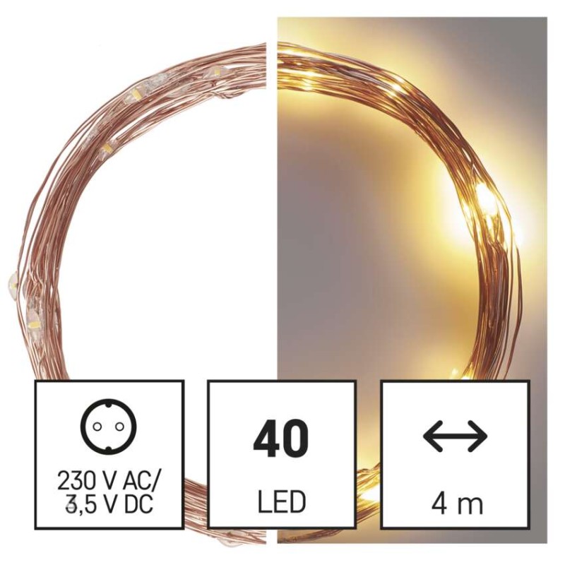 LED božična nano veriga bakrena, 4 m, zunanja in notranja, topla bela, časovnik - slika 3
