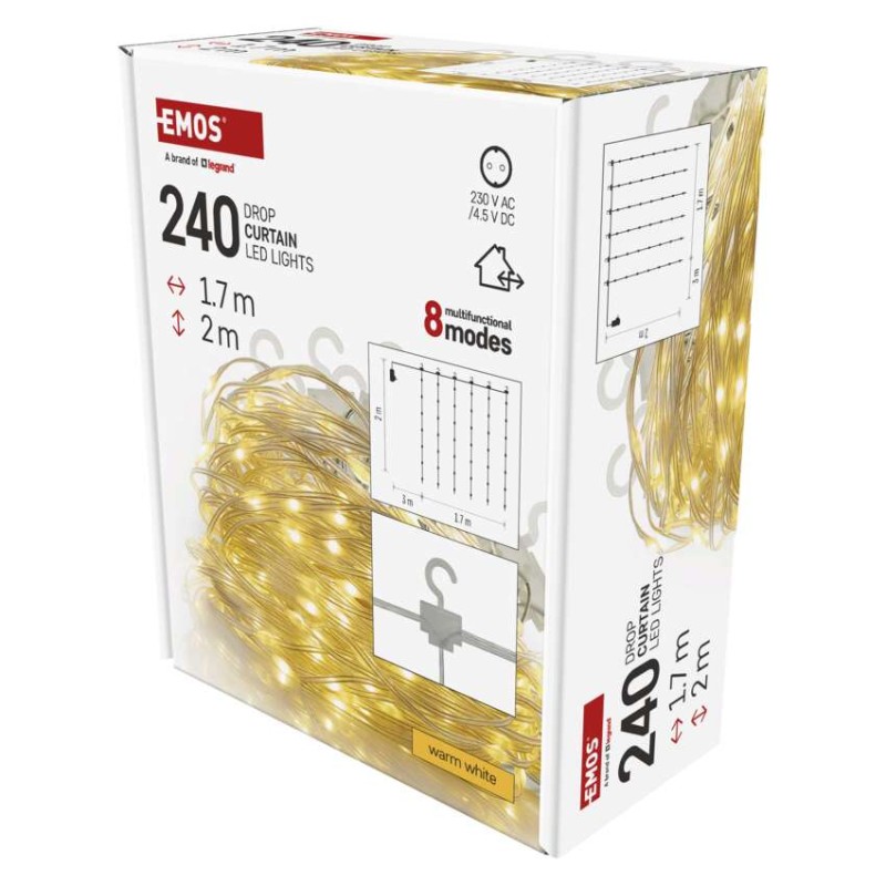 LED božična drop veriga – zavesa, 1,7x2 m, zunanja in notranja, topla bela, programi - slika 2