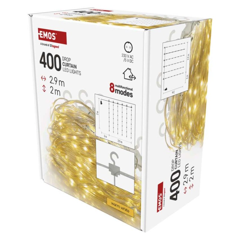 LED božična drop veriga – zavesa, 2,9x2 m, zunanja in notranja, topla bela, programi - slika 2