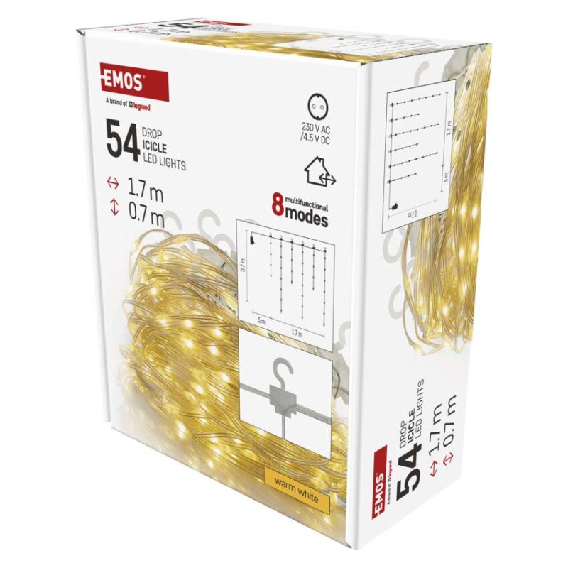 LED božična drop veriga – ledene sveče, 1,7 m, zunanja in notranja, topla bela, programi - slika 2