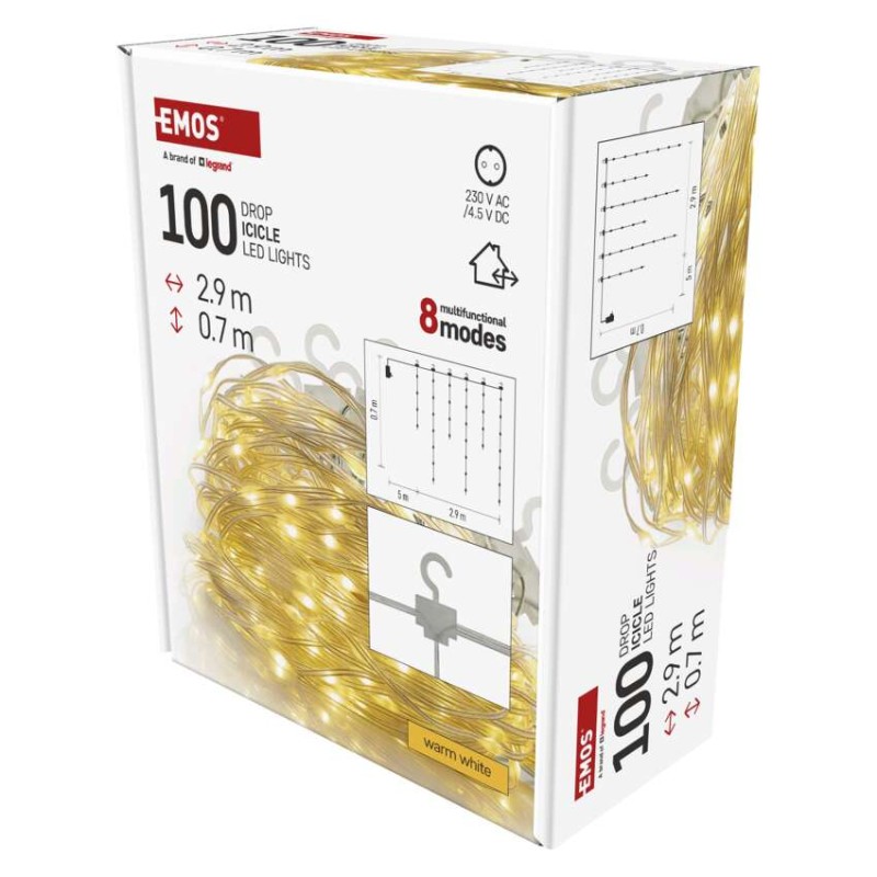 LED božična drop veriga – ledene sveče, 2,9 m, zunanja in notranja, topla bela, programi - slika 2