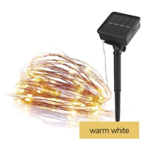 LED nano veriga s sončnim kolektorjem, bakrena, 12 m, zunanja in notr., topla bela, časov.