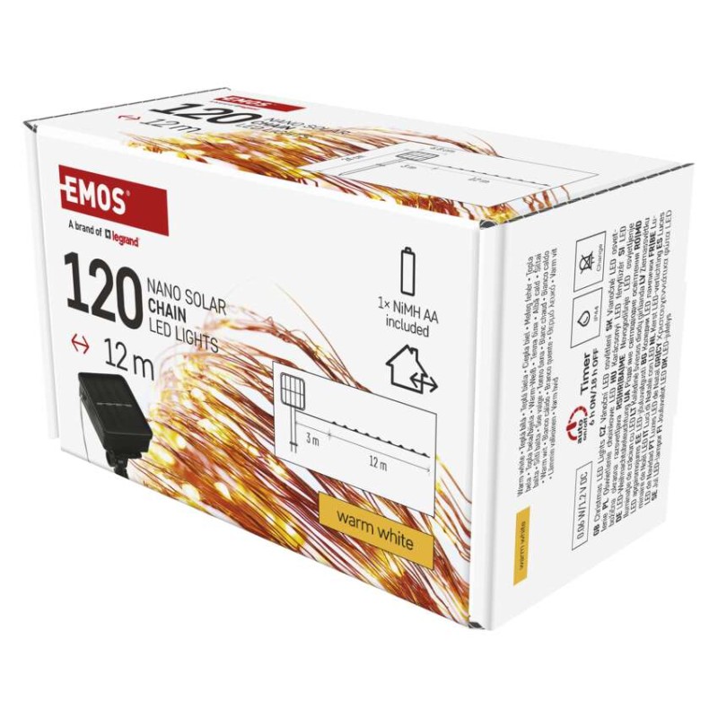 LED nano veriga s sončnim kolektorjem, bakrena, 12 m, zunanja in notr., topla bela, časov. - slika 2