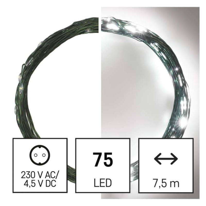 LED božična nano veriga zelena, 7,5 m, zunanja in notranja, hladna bela, časovnik - slika 3