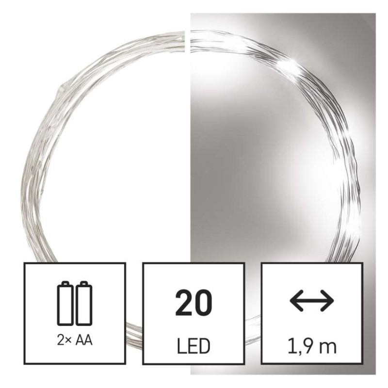 LED božična nano veriga, 1,9 m, 2x AA, notranja, hladna bela, časovnik - slika 3