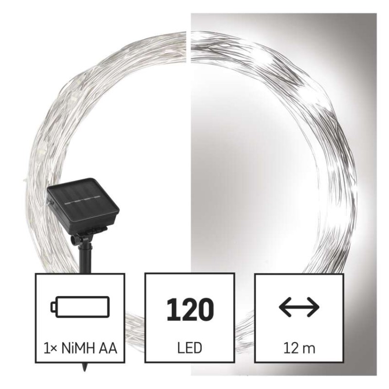LED nano veriga s sončnim kolektorjem, bakrena, 12 m, zunanja in notr, hladna bela, časov. - slika 3