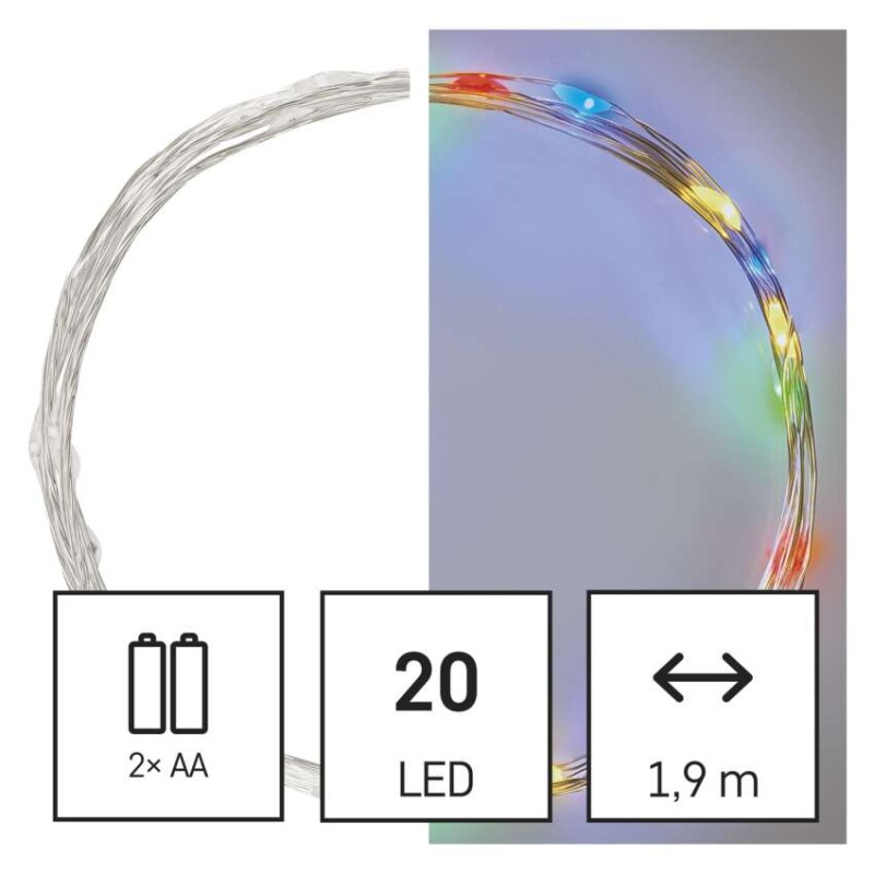 LED božična nano veriga, 1,9 m, 2x AA, notranja, večbarvna, časovnik - slika 3