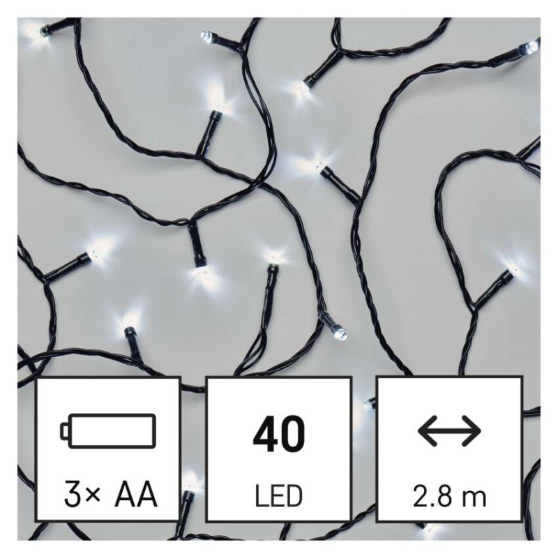 LED božična veriga, 2,8 m, 3x AA, zunanja in notranja, hladna bela, časovnik - slika 3