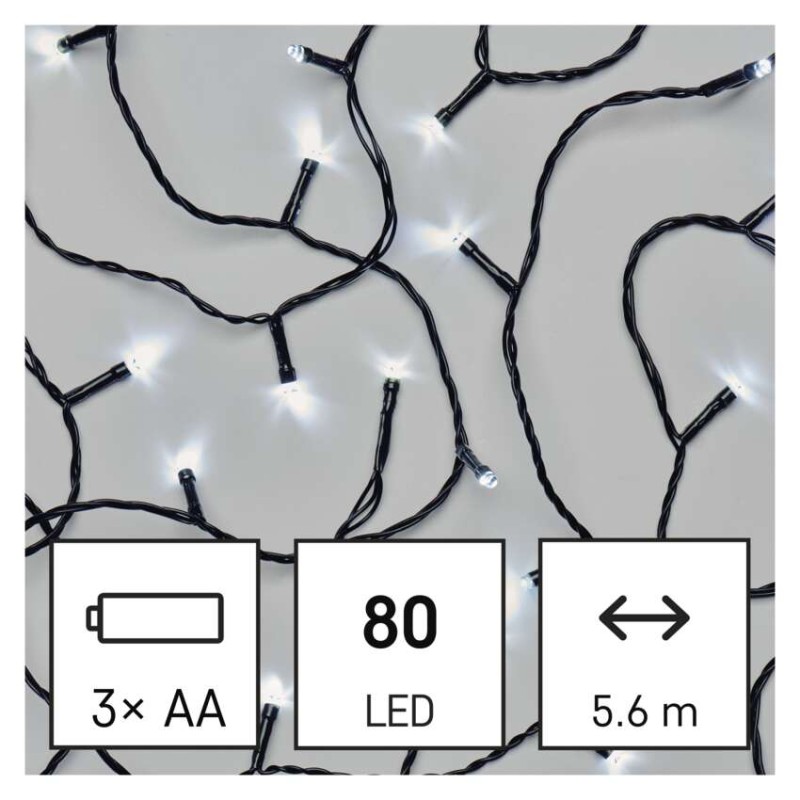 LED božična veriga, 5,6 m, 3x AA, zunanja in notranja, hladna bela, časovnik - slika 3