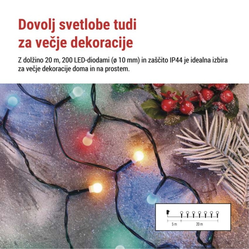 LED božična cherry veriga–kroglice, 20 m, zunanja in notranja, večbarvna,programi,časovnik - slika 3