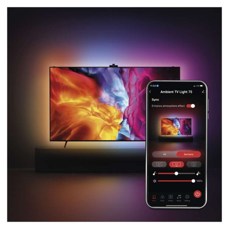 GoSmart Ambientna LED RGB osvetlitev za TV 75“ (189 cm)
