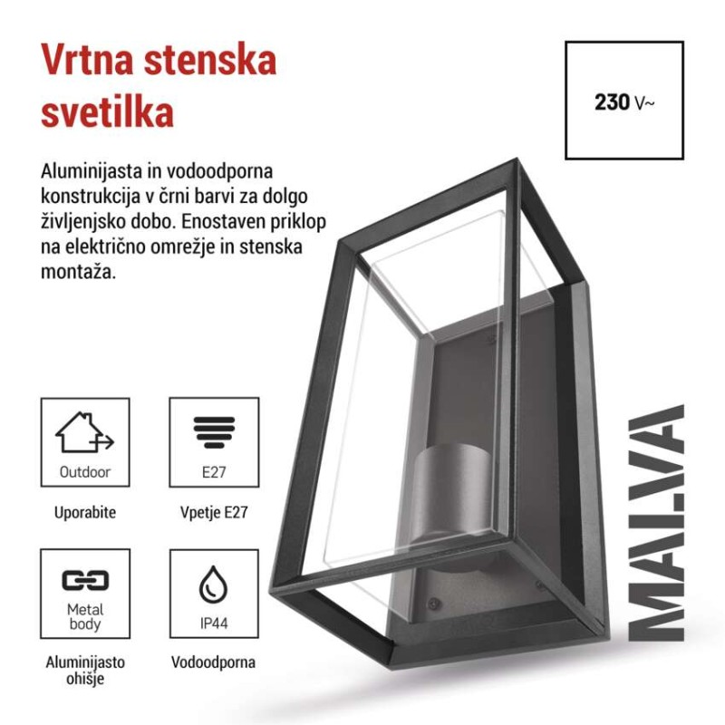 Vrtna stenska svetilka MALVA, 13 x 12 x 25 cm, 1 x E27, 15 W - slika 3