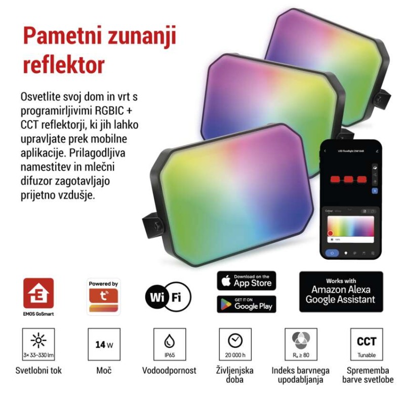 GoSmart zunanji LED reflektor, začetni komplet, 3 deli, 14 W, RGBIC zatemnilni, WiFi - slika 3