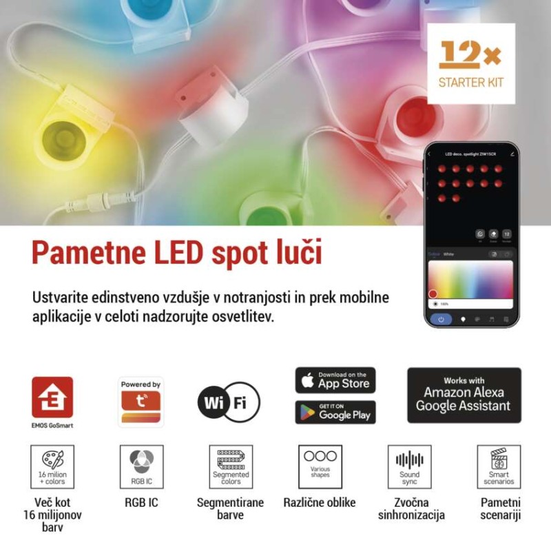 GoSmart LED reflektor - 255 cm veriga, 12 delov, 7 W, RGBIC+CCT, možnost zatemnitve, WiFi - slika 3