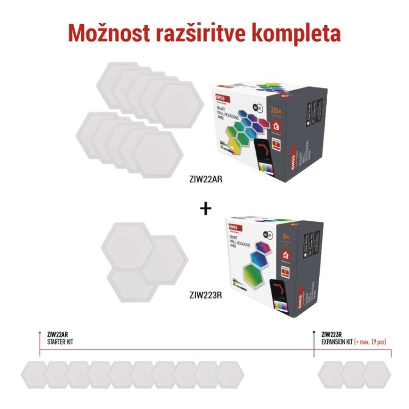 GoSmart LED svetilka Hexagon, razširni set, 3 deli, 1,8W, RGBIC možnost zatemnitve, WiFi - slika 3