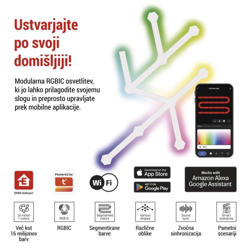 GoSmart LED svetilka Lines bela, 9 delov, 34 W, RGBIC možnost zatemnitve, WiFi - slika 3