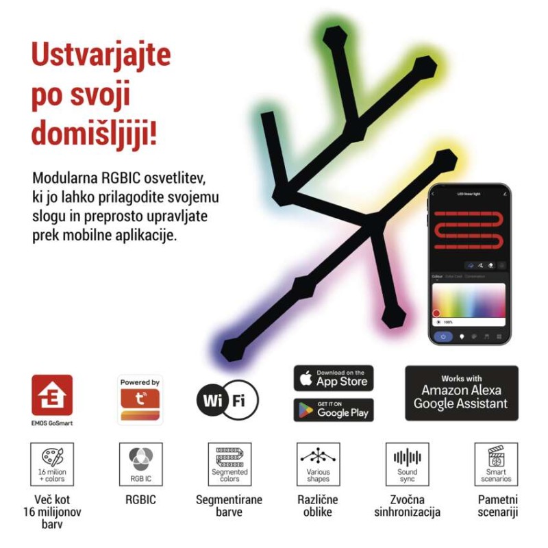 GoSmart LED svetilka Lines črna, 9 delov, 34 W, RGBIC možnost zatemnitve, WiFi - slika 3