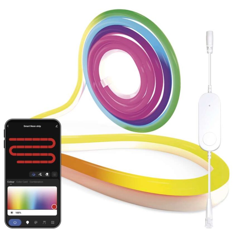 GoSmart Prilagodljiv LED trak NEON bele barve, 5 m, 33 W, RGBICz možnostjo zatemnitve, WiF
