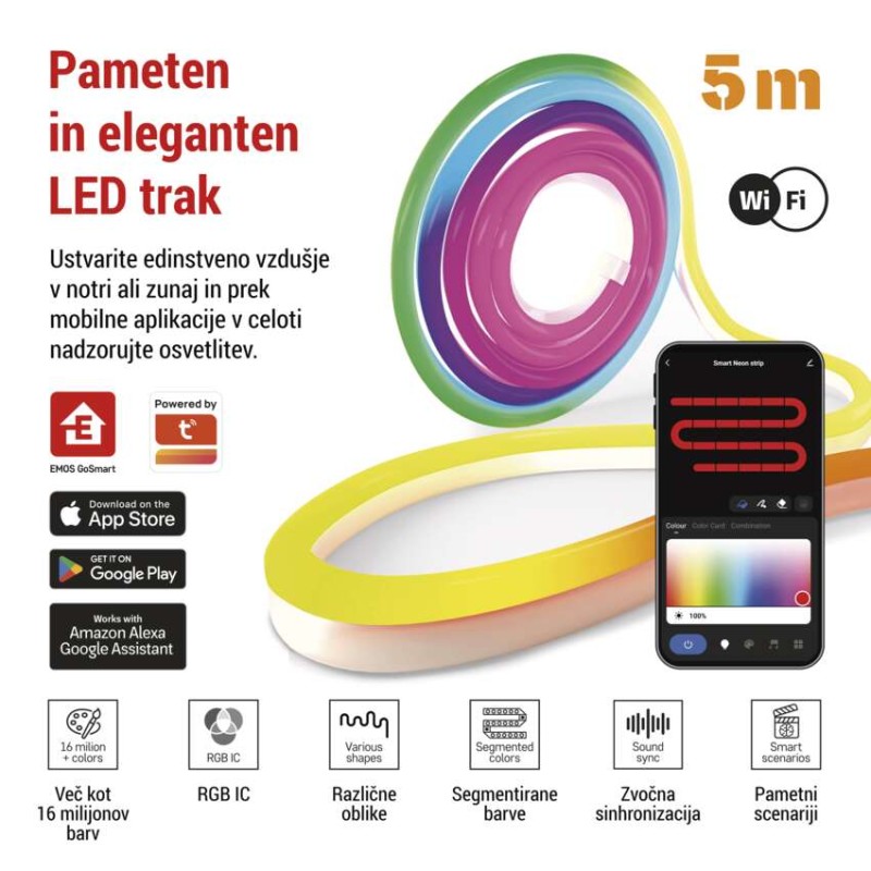 GoSmart Prilagodljiv LED trak NEON bele barve, 5 m, 33 W, RGBICz možnostjo zatemnitve, WiF - slika 3