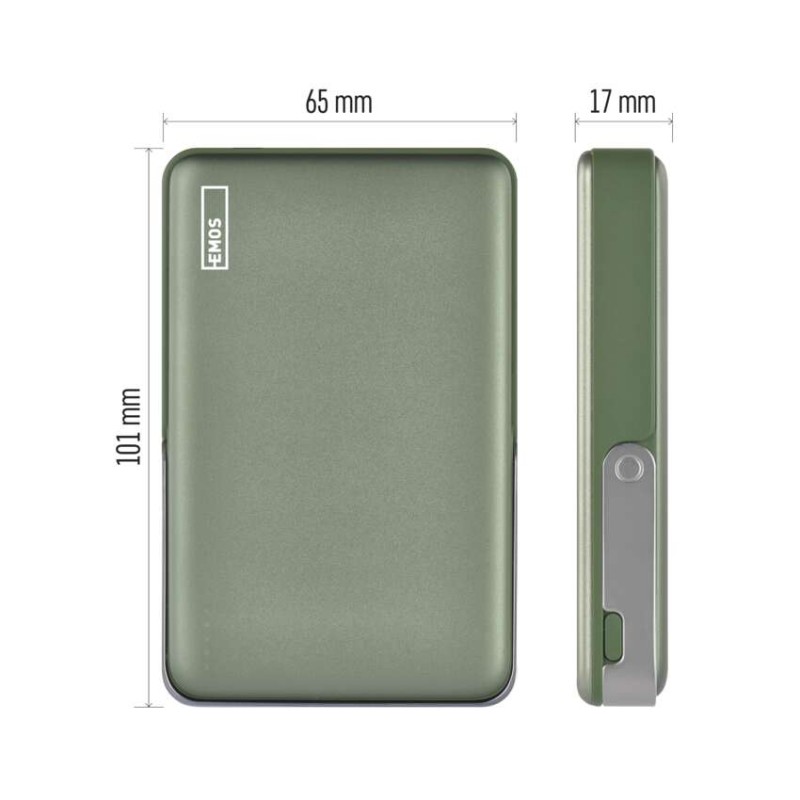 EMOS powerbank WI 1031, 10 000 mAh, 20 W+Wireless, army-green - slika 3