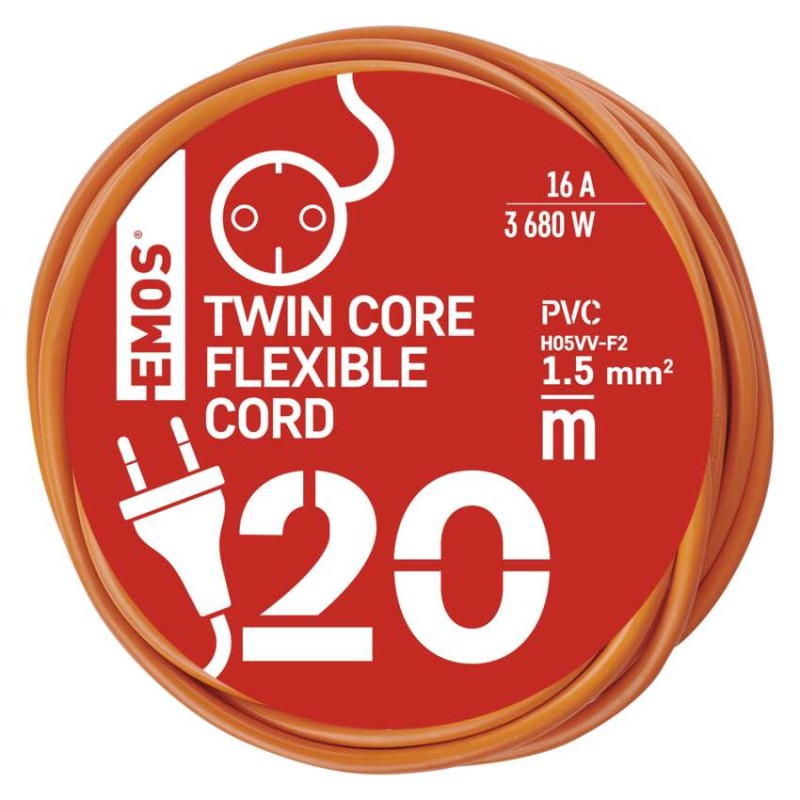 Dvožilni podaljšek 20m / 1 vtičnica / PVC / 230V / 1,5 mm2 - slika 3