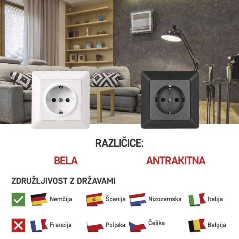 Vtičnica Schuko antracit - slika 3