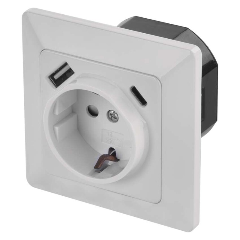 Vtičnica z USB A+USB C, bela