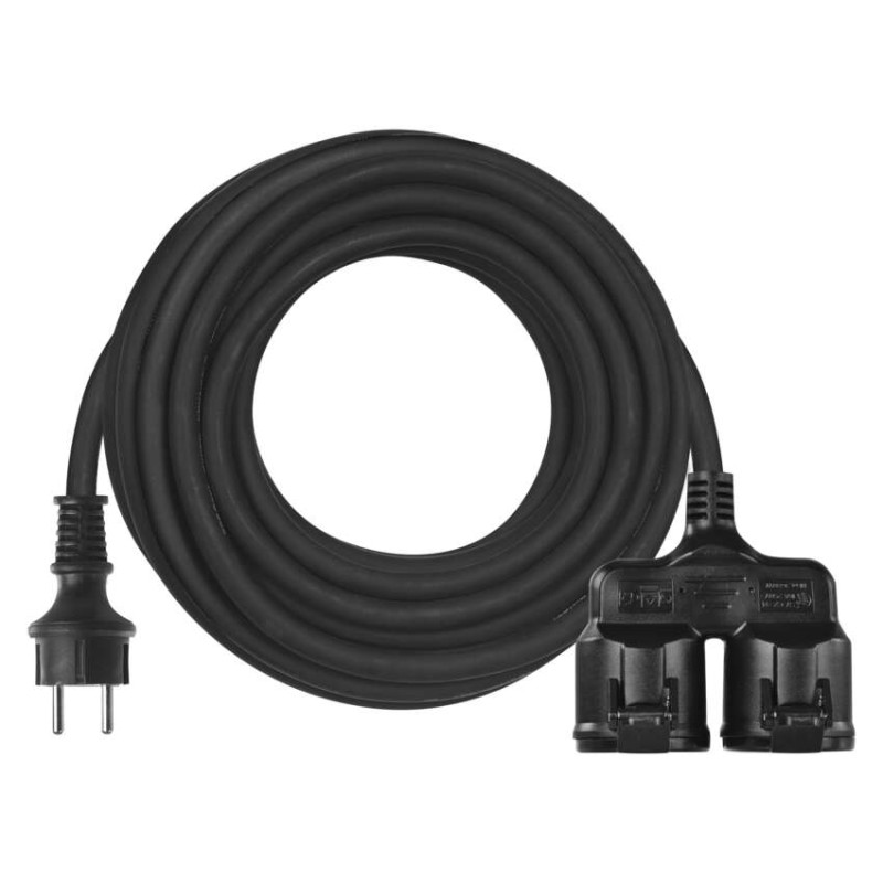 Zunanji podaljšek 15 m / 2 vtičnici / črni / guma / 250 V / 1,5 mm2 - slika 2