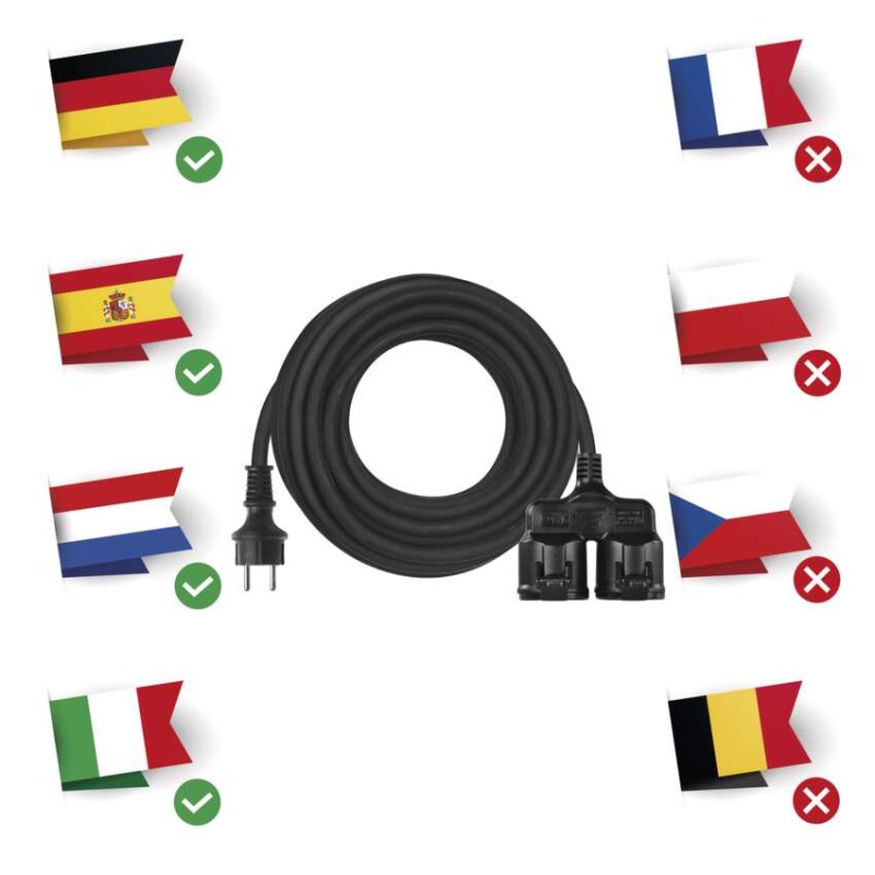 Zunanji podaljšek 15 m / 2 vtičnici / črni / guma / 250 V / 1,5 mm2 - slika 3