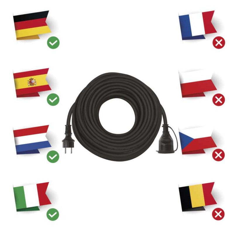 Zunanji podaljšek 30 m / 1 vtičnica / črni / guma-neopren / 250 V / 1,5 mm2 - slika 3