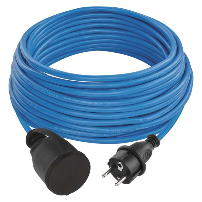 Vremensko odporen podaljševalni kabel 20 m / 1 vtičnica / modra / PVC / 230 V / 1,5 mm2