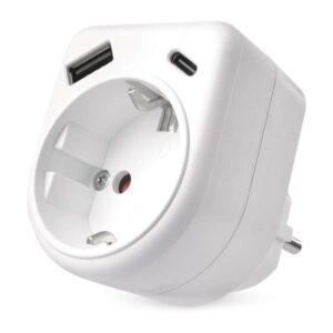 Delilec 1×, 1×USB-A+1×USB-C, bela